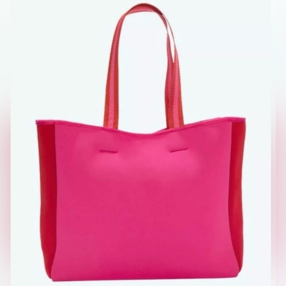 Summersalt "Neoprene Tote" Pink and Red Beach Tote Bag Color Block Design